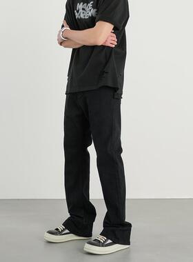 潮牌黑色牛仔裤百搭显瘦Vibe风美式高街cleanfit裤子男微喇叭长裤