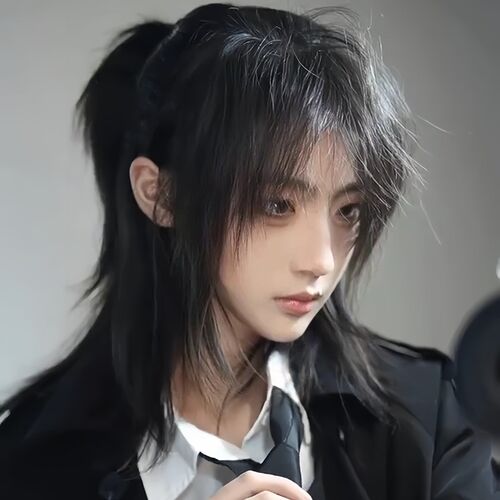 新品狼尾假发男生长发全头套式中分刘海女生短发鲻鱼头Z男士半扎