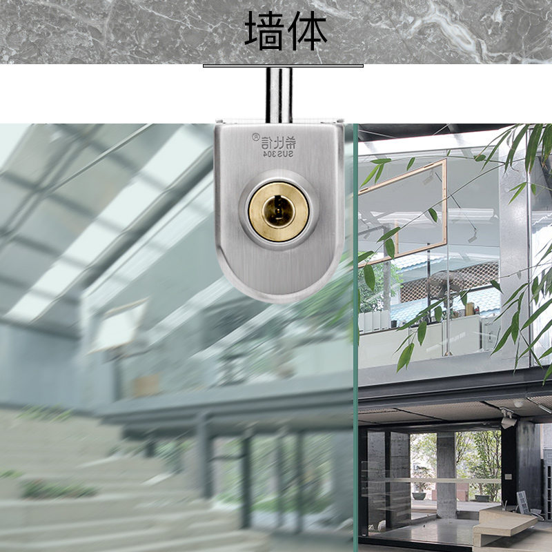 极速玻璃门锁地插销单双门插销锁免开孔移L门锁无框办公室钢化推