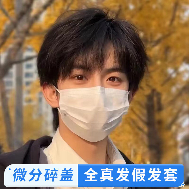 新品假发男短发真发全头套韩版帅气短直发自然逼真隐X形无痕男士