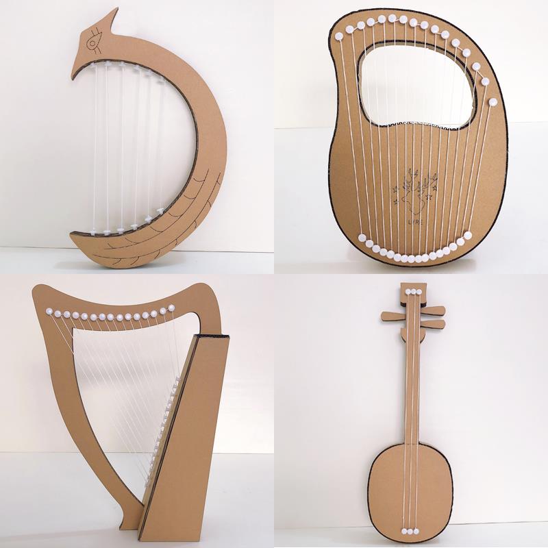 极速变废为宝diy手工自制乐器材料竖琴箜篌三弦莱雅纸.板废物利用