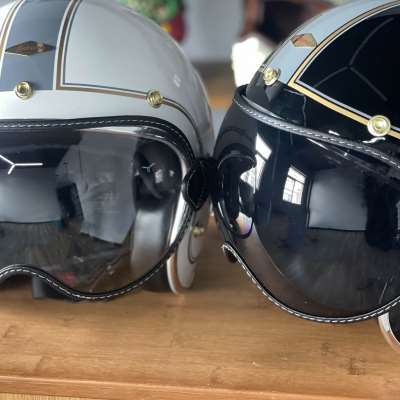 极速绑带风镜 泡泡镜34复古盔半B镜全盔四季遮阳防雾挡风护目镜日