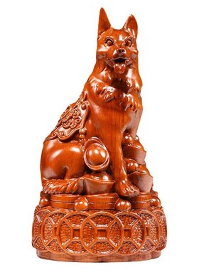 新品花梨木雕狗摆件实木动物狗雕刻生肖狗家居客厅U装饰送礼红木
