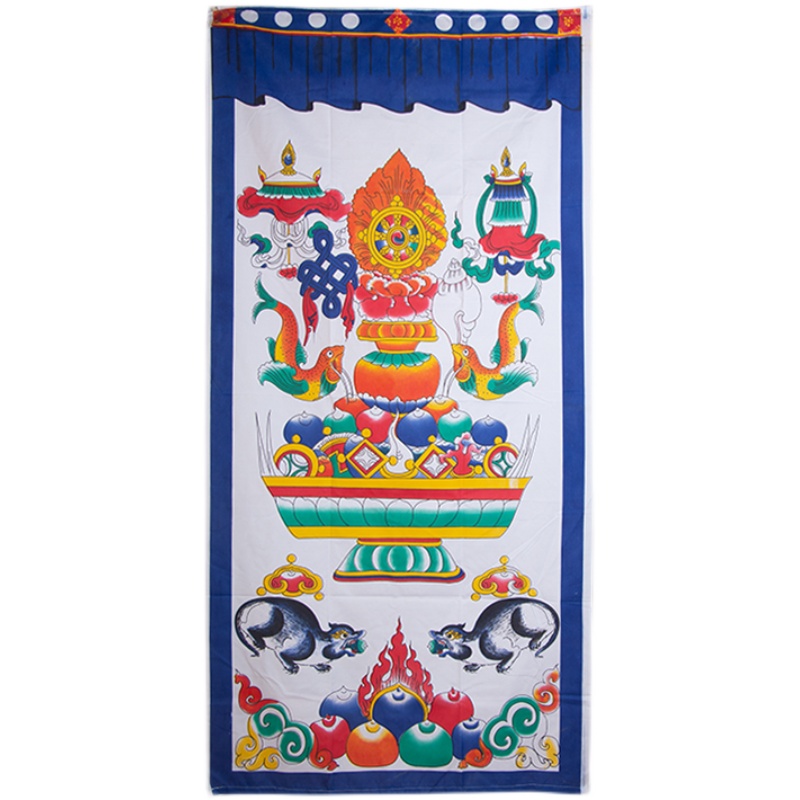 极速藏式门帘 单层印花 吉祥八宝十相自在图I案印花布艺 180*90cm