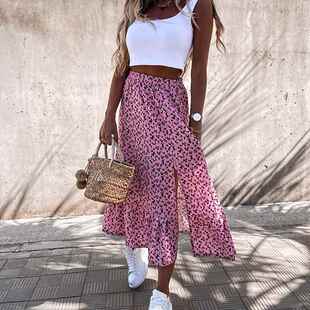 极速Summer New Desigpn Vintage Floral Ruffle Long Skirts Wom