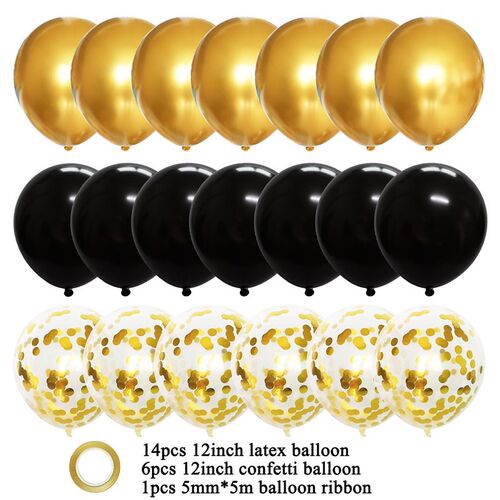 新品20pcs Chrome Gold Black Latex Balloons Birthday PaZrty D