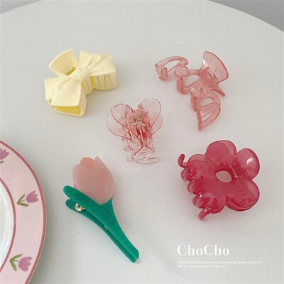 新品chocho/春日氛围感少女抓C夹甜美可爱少女心花朵郁金香鲨鱼夹