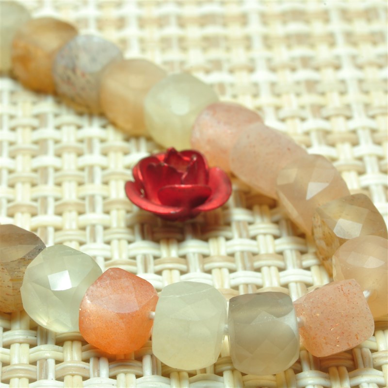 极速彩月光石天然散珠切面方块手工饰品手錬DIY材料Y项链耳环手串