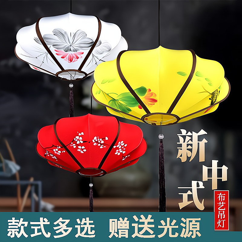 新中式布艺手绘灯笼仿古中国风街道景区餐厅饭店茶馆灯笼装饰灯具