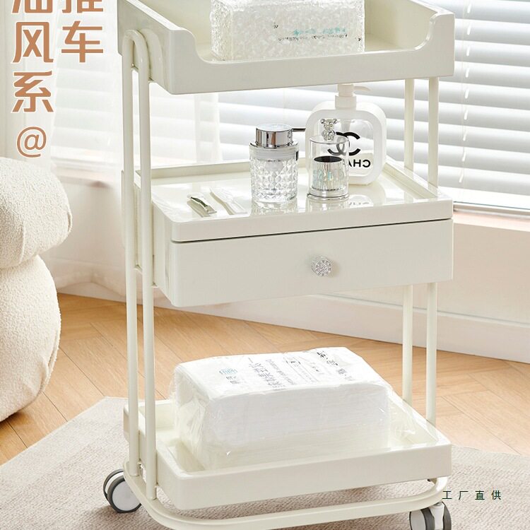 奶油风美容车美容院专用工具车美甲纹绣皮肤管理小推车移动置物架