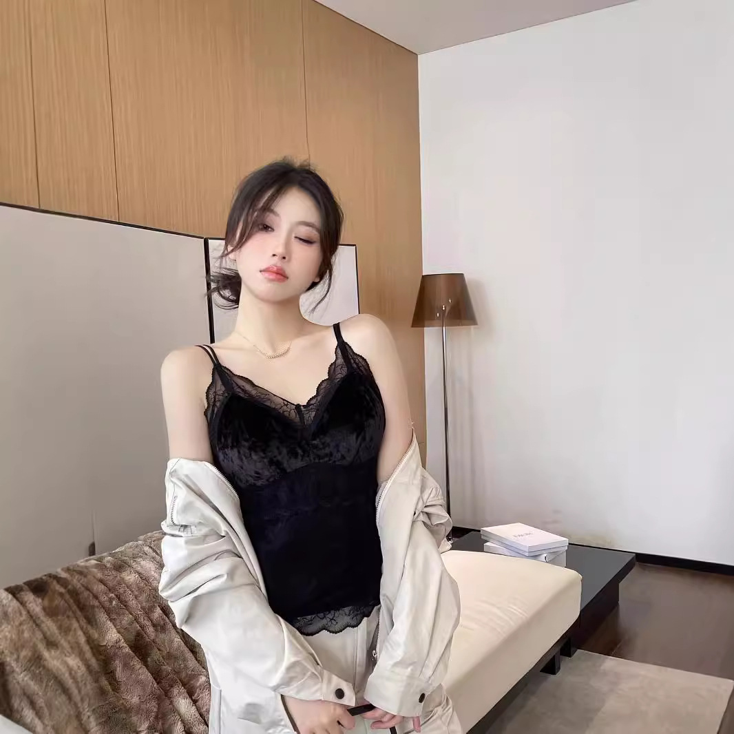 同款蕾丝缎面领吊带背心女早秋