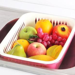 家用双层沥水篮塑料洗菜盆厨房水槽果疏洗菜蓝加厚带盖防尘淘菜篮