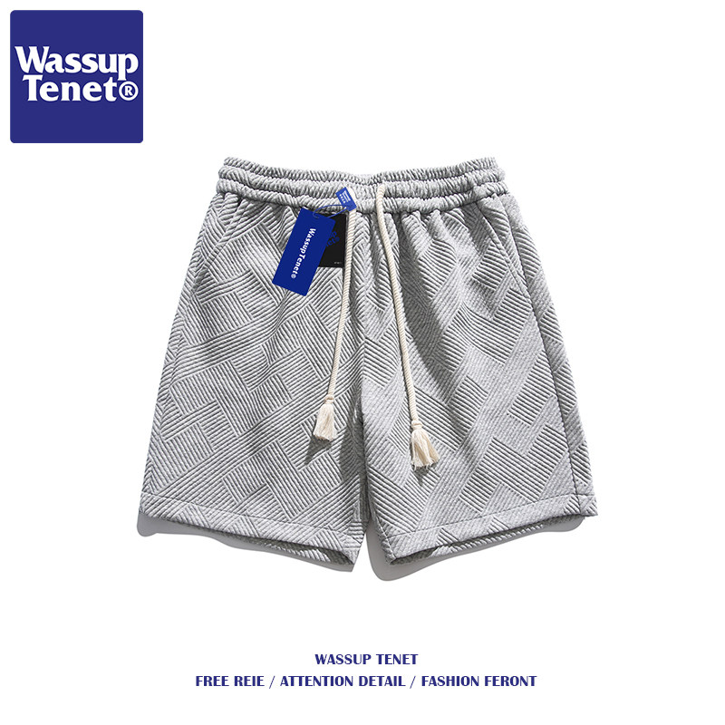 Wassup tenet港风复古纯色运动短裤男士夏季宽松百搭休闲五分裤子