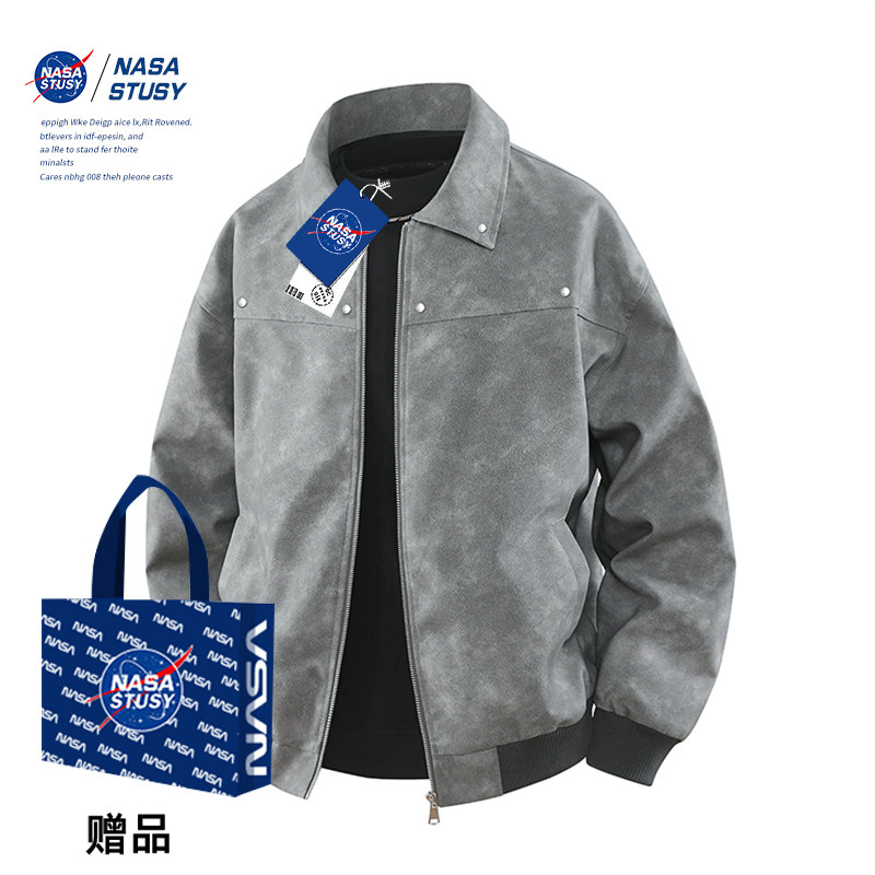 NASA联名潮流美式pu皮衣外套男春季翻领百搭青少年飞行员休闲夹克