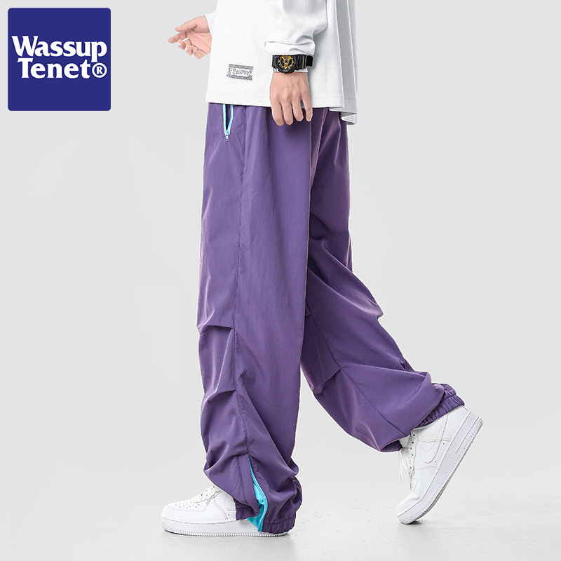 Wassup tenet户外冲锋裤男春季潮牌褶皱拉链伞兵工装裤子休闲长裤
