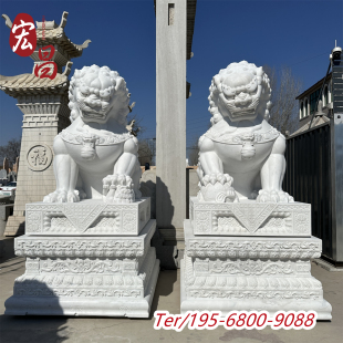 看门石狮子一对高3米 汉白玉石雕天安门狮子公司寺庙祠堂门口摆件