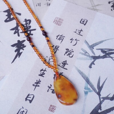 蜜蜡金绞蜜吊坠毛衣链琥珀项链配饰挂件NO.1283/9.08g