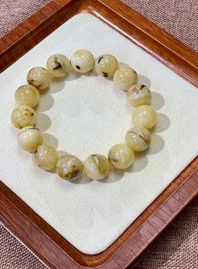 琥珀蜜蜡白蜜奥利奥虎皮妖花圆珠卡13手串克重18.31g-NO.129