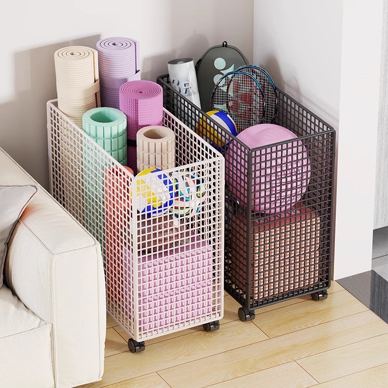 速发瑜伽垫收纳筐身缝器材收纳运动器械收纳篮带轮放羽夹健移动