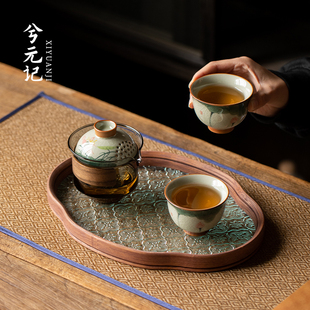 速发碗元记哥窑手绘荷花功夫茶茶套装家用会客喝泡具盖兮茶杯小套