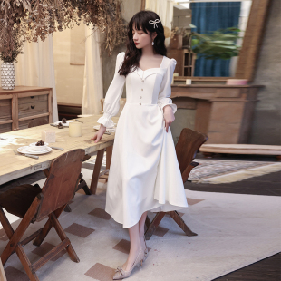速发白宴小晚礼服2022新款色季派对连衣裙夏会季平时可穿长袖气质