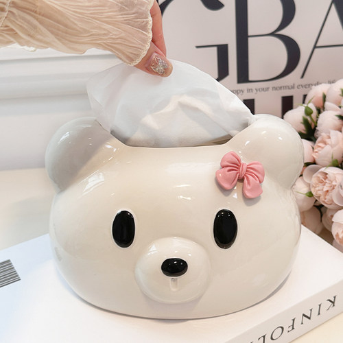 速发呆意创熊呆纸巾盒客厅轻奢高档高级感抽纸盒高端大气餐巾纸盒