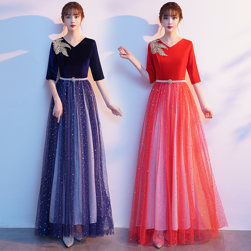 速发大合唱团演出服装持人合唱长裙宴衣裙连会主成人气质晚礼服