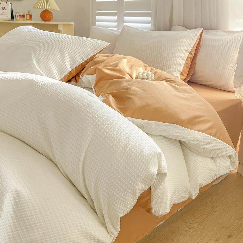 纯色春夏四件套日系被套磨毛床单被套学生宿舍三件套被罩南通