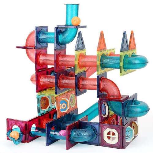 纽奇彩窗磁力片磁性积木百变玩具儿童益智滑道滚珠轨道拼接玩具