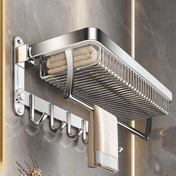 毛巾架卫生间免打孔置物架一体304不锈钢壁挂式浴室厕所浴巾架子
