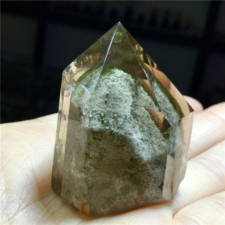 东海水晶天然白幽绿灵全包裹银山水晶柱摆件