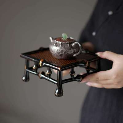 筇竹制复古茶具收纳架子摆件竹席面展示台底座