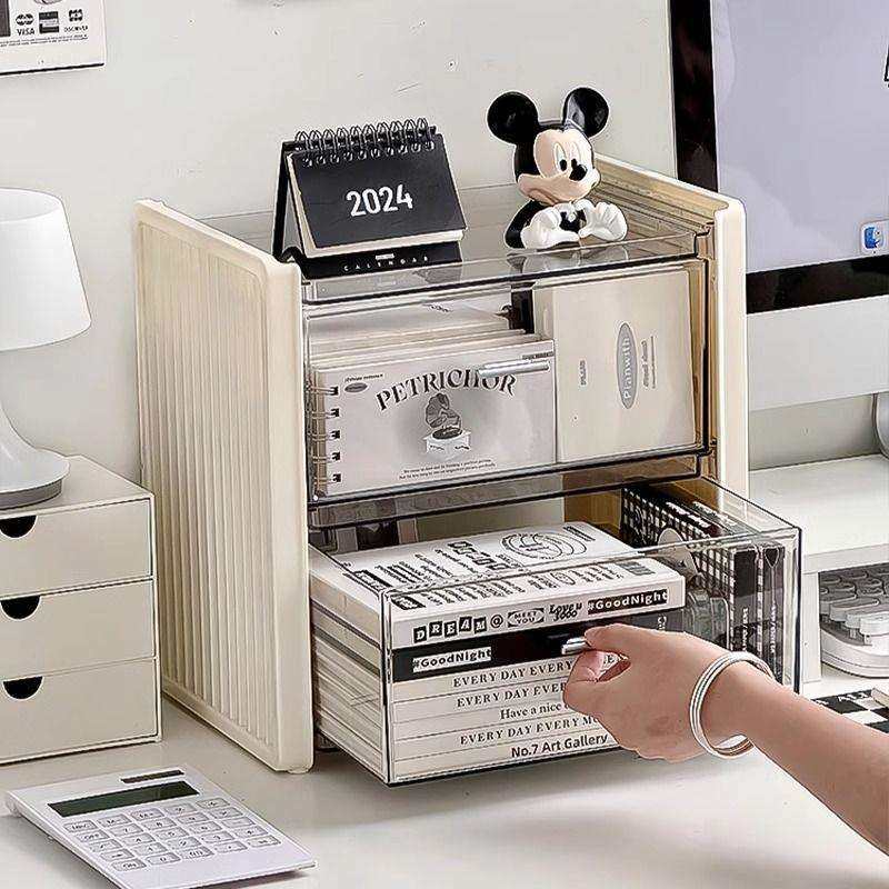 桌面收纳盒高颜值抽屉式书桌上文具书本整理箱办公室工位储物盒柜