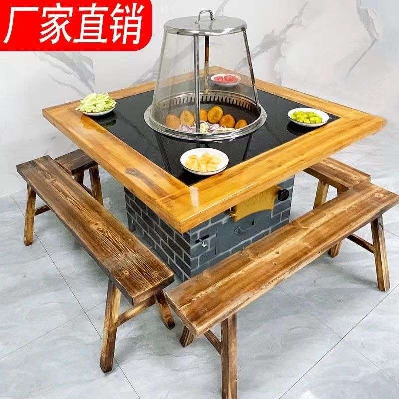 柴火鸡灶台专用灶台桌烧木柴无烟地锅鸡灶台商用烧电铁锅炖灶台桌