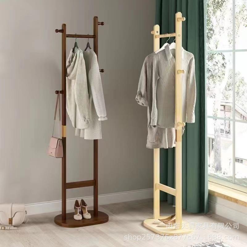 简易家用衣帽架卧室落地柜式挂衣架网红实木置物架挂衣服架子