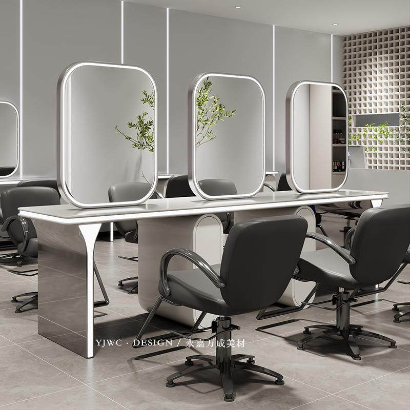 理发店镜台潮款新款发廊专用网红剪发烫染美发镜单双面镜桌一体