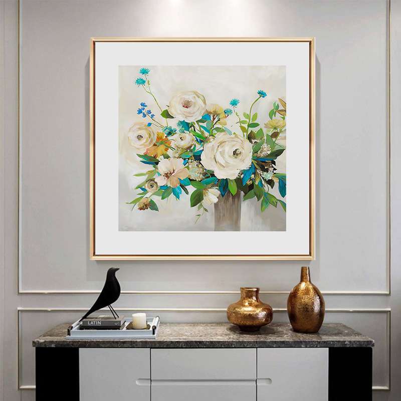 牡丹花卉绿植餐厅挂画卡纸正方形卧室床头壁画现代简约玄关装饰画图片