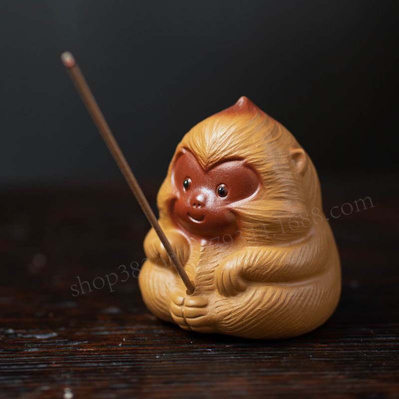 宜兴紫砂茶宠十二生肖猴子悟空香插摆件茶玩茶台茶道香道雕塑批发