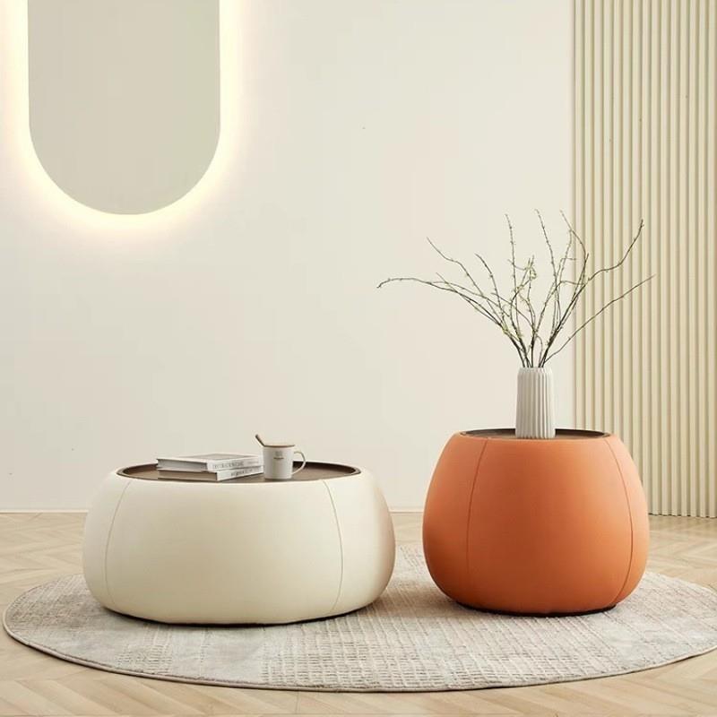 现代奶油储物简约圆形茶几客厅家用设计师网红轻奢极简茶几小户型