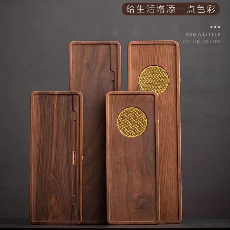 北美黑胡桃木茶盘整块原木家用小型排水式茶海茶台长方形简约茶托
