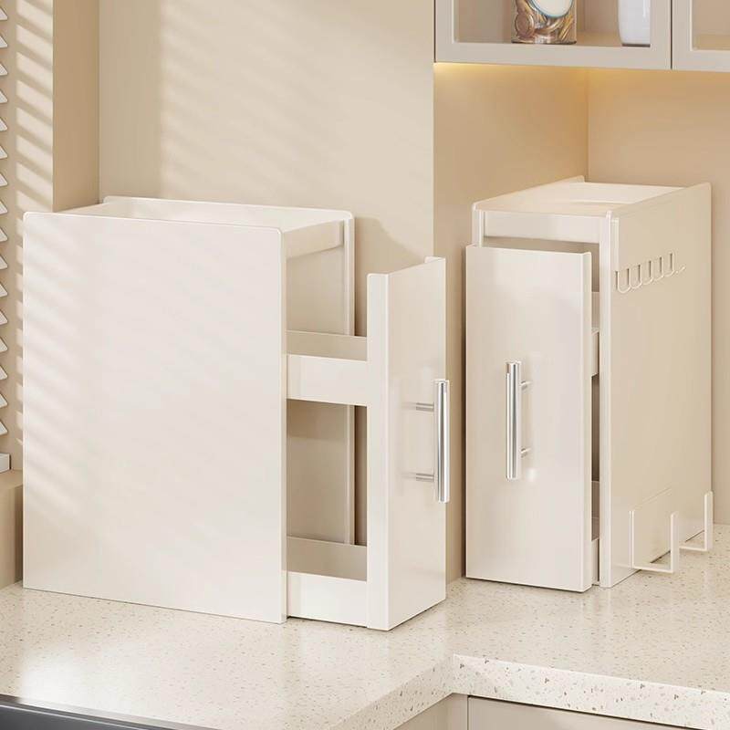 厨房窄款调料架台面抽拉式多层防尘收纳油盐酱醋调味奶油风置物架