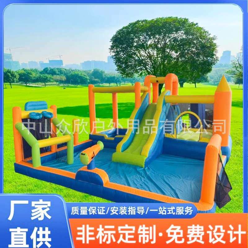 跨境小型玩水充气城堡室内蹦床充气攀岩滑滑梯投篮淘气堡厂家