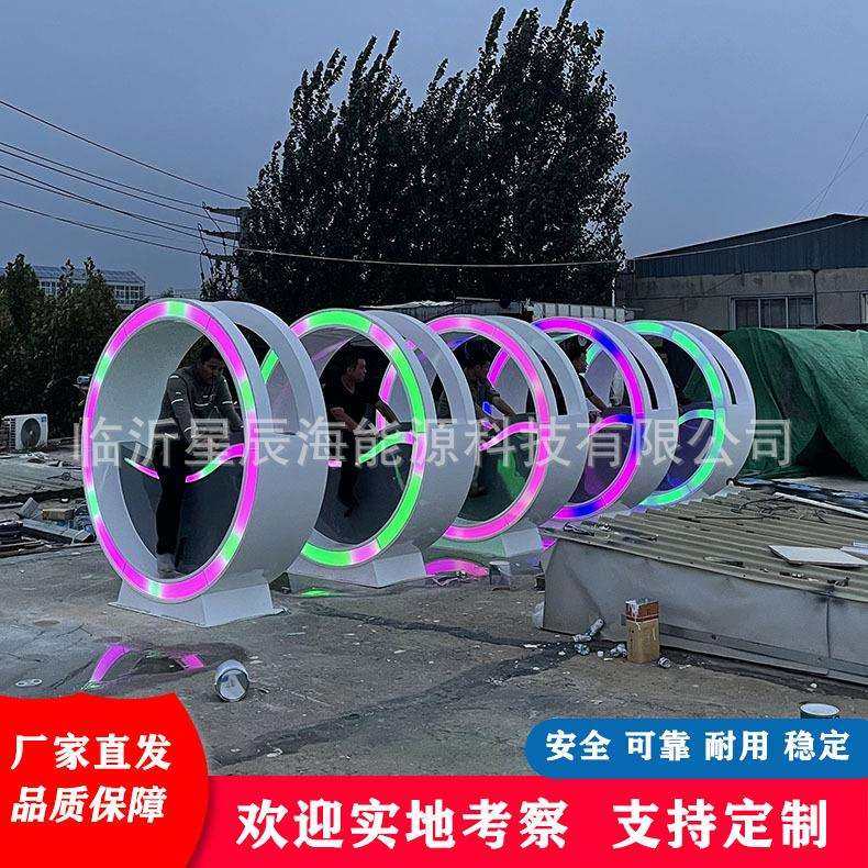 网红无动力单车喷泉发光单车脚踏发光自行车户外动感骑行单车