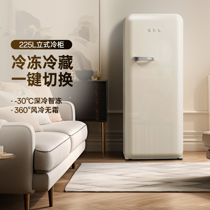 HCK哈士奇立式冷柜家用客厅冰柜冷冻冷藏一键切换复古冰箱全冷冻