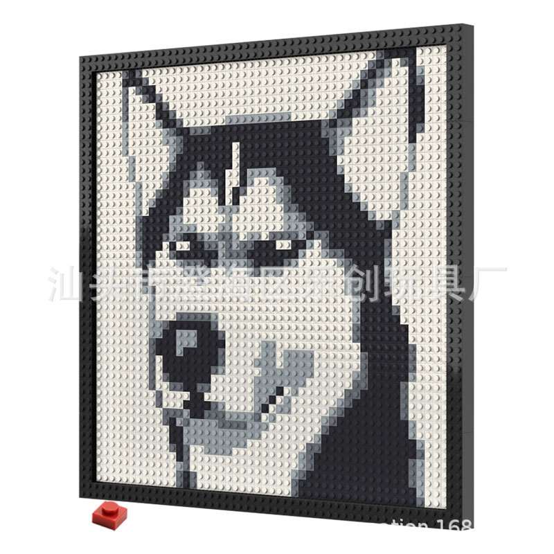 哈士奇艺术积木画 48X48点砖像素积木画 DIY家庭装饰像素积木画图片