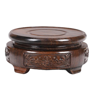 实木花瓶底座圆形鱼缸酒坛盆景摆件黑檀木茶壶香炉托盘工艺品底托