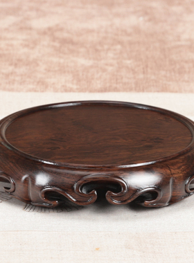 非洲黑檀实木圆形花瓶盆景茶壶佛像摆件奇玉石紫砂壶香炉展示木托