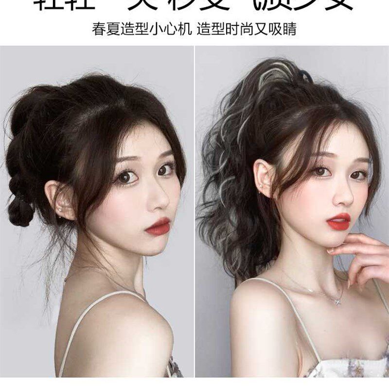 现货速发挑染马尾假发云朵烫高辫子发蓬松抓夹彩色水波纹梨花卷
