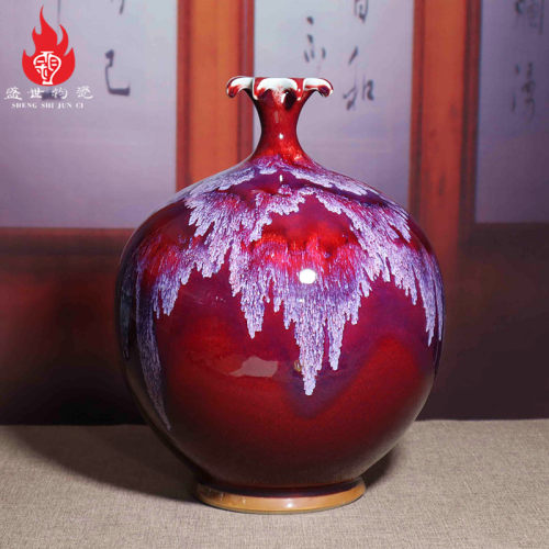 现货速发禹州钧瓷花瓶中式家居客厅装饰陶瓷器创意摆件钧窑变红色
