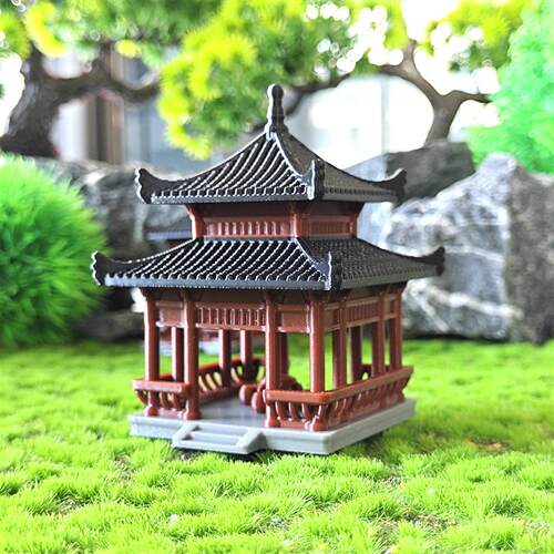 现货中式古风凉亭建筑模型造景装饰摆件J鱼缸水陆缸假山微景观四